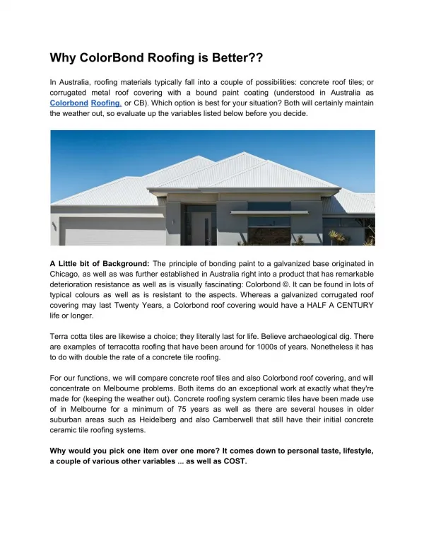 Why ColorBond Roofing is Better??
