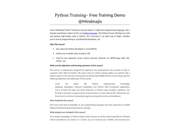 Python Training - Online Certification Course