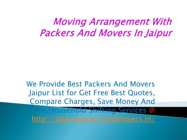 Moving Arrangement With Packers And Movers In Jaipur