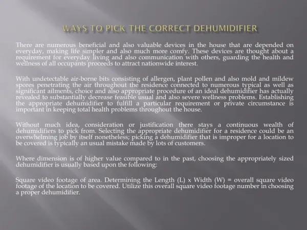 Ways to Pick the Correct Dehumidifier