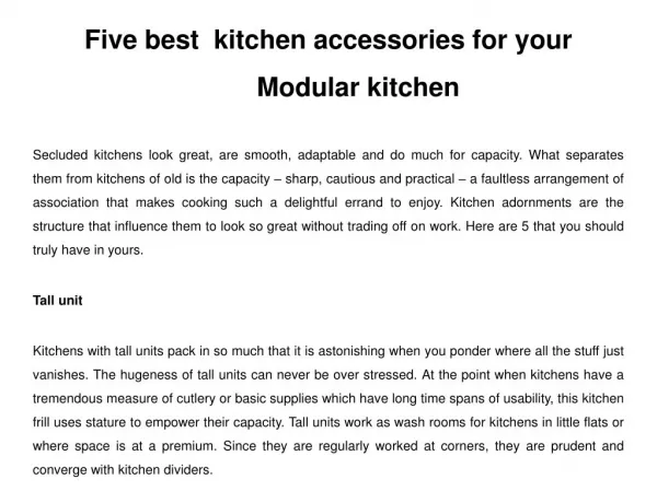 Five best kitchen accessories for your Modular kitchen