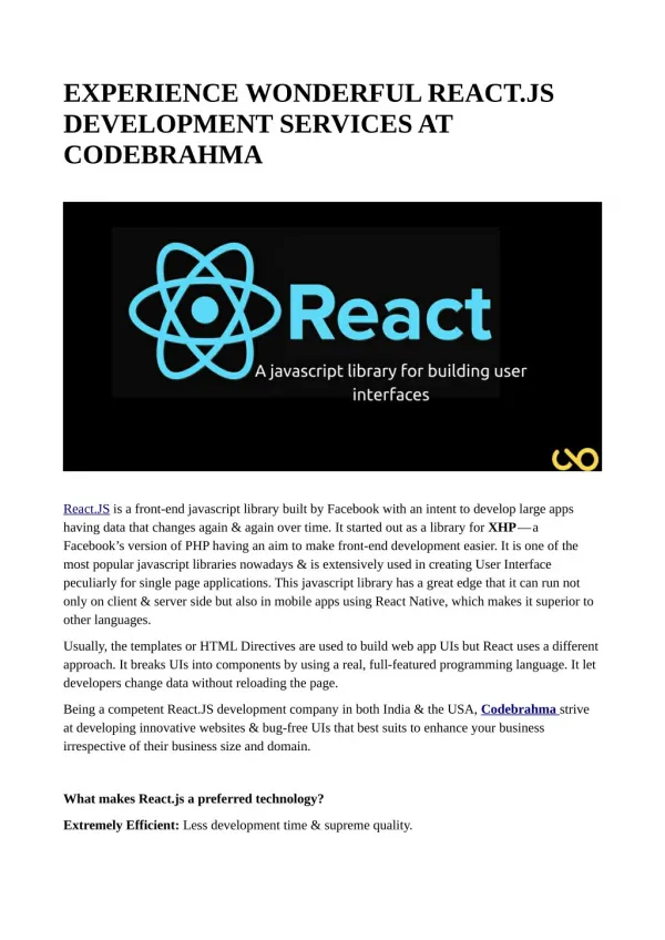 Reactjs Development Services | Codebrahma