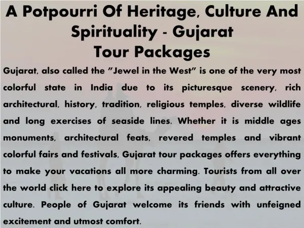 A Potpourri Of Heritage, Culture And Spirituality - Gujarat Tour Packages