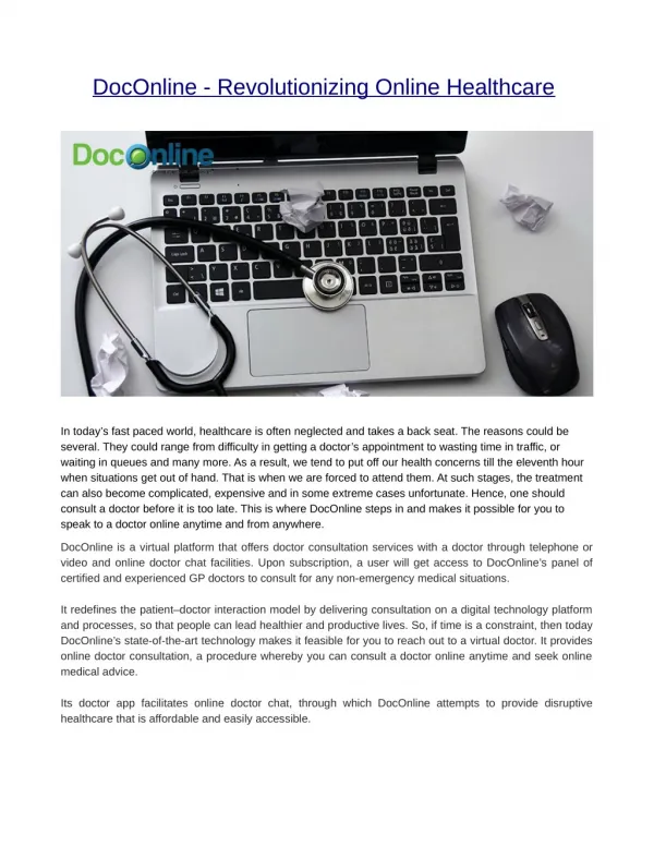 DocOnline - Revolutionizing Online Healthcare