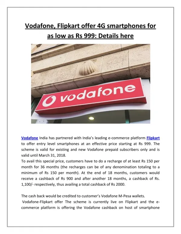 Vodafone, Flipkart offer 4G smartphones for as low as Rs 999: Details here