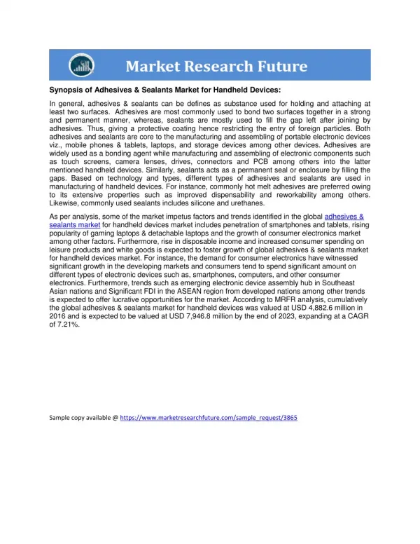 Adhesives & Sealants Market for Handheld Devices report analysis 2023