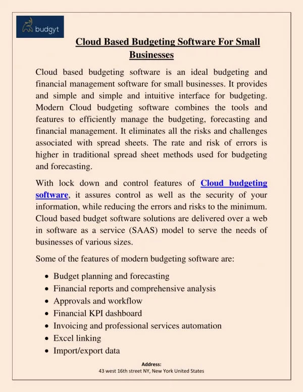 Cloud Based Budgeting Software