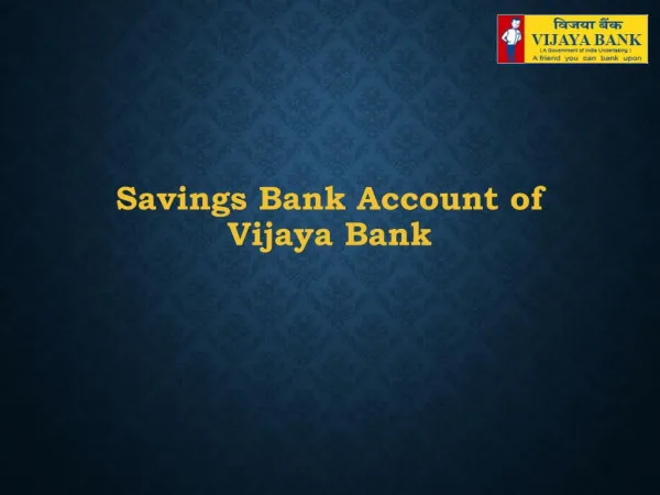 Savings Bank Account of Vijaya Bank