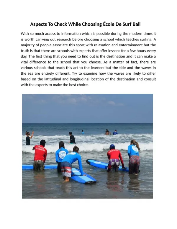 Aspects To Check While Choosing École De Surf Bali