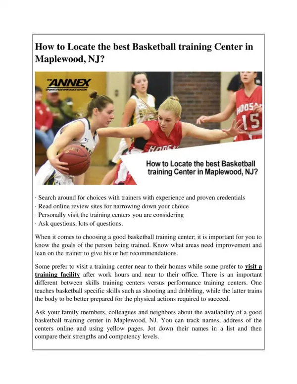 How to Locate the best Basketball training Center in Maplewood, NJ?