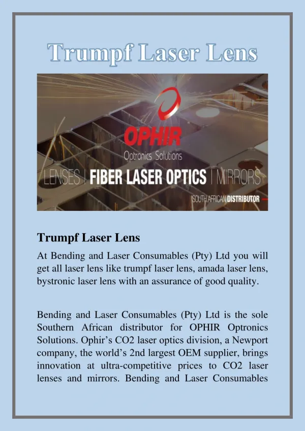 Trumpf Laser Lens