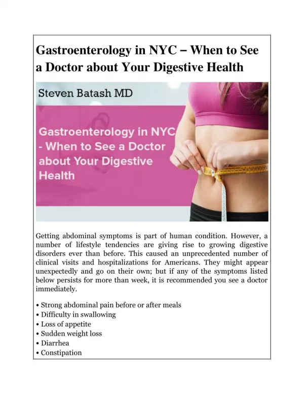 Gastroenterology in NYC - When to See a Doctor about Your Digestive Health