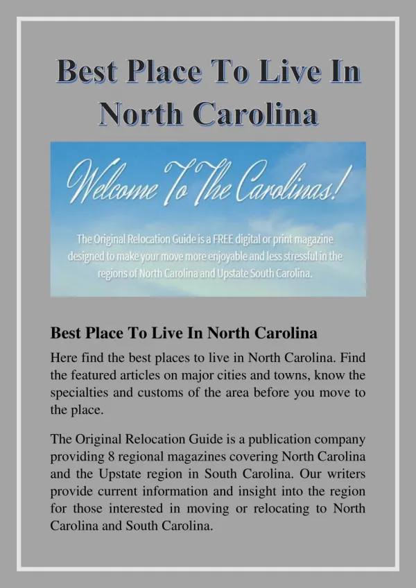 Best Place To Live In North Carolina