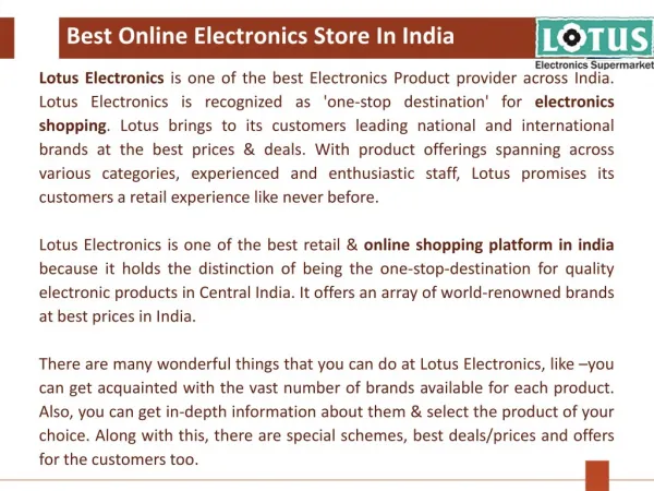 Lotus Electronics - Best Online Electronics Store In India