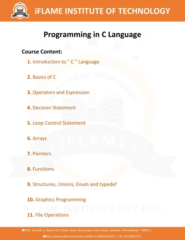 C C Course Content | C C Programming Course | iFlame Institute