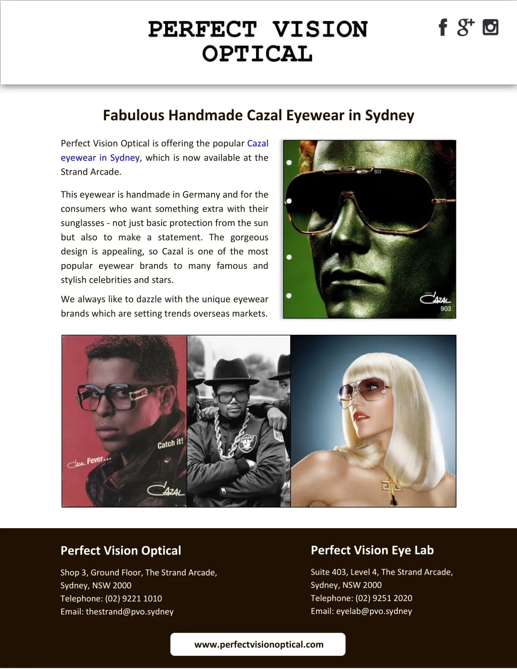 fabulous handmade cazal eyewear in sydney