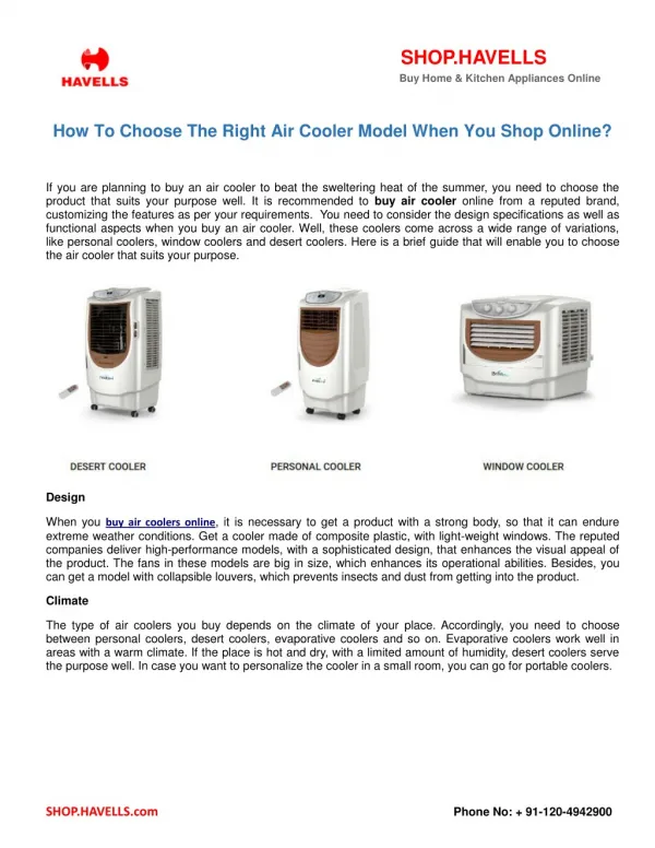 How To Choose The Right Air Cooler Model When You Shop Online?