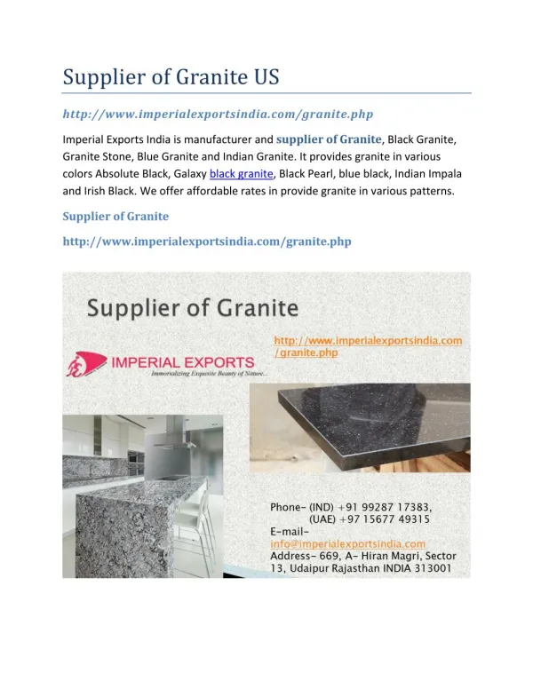 Supplier of Granite US