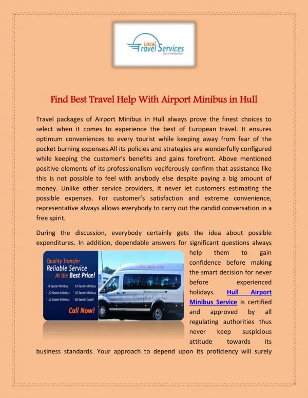 Find Best Travel Help With Airport Minibus in Hull