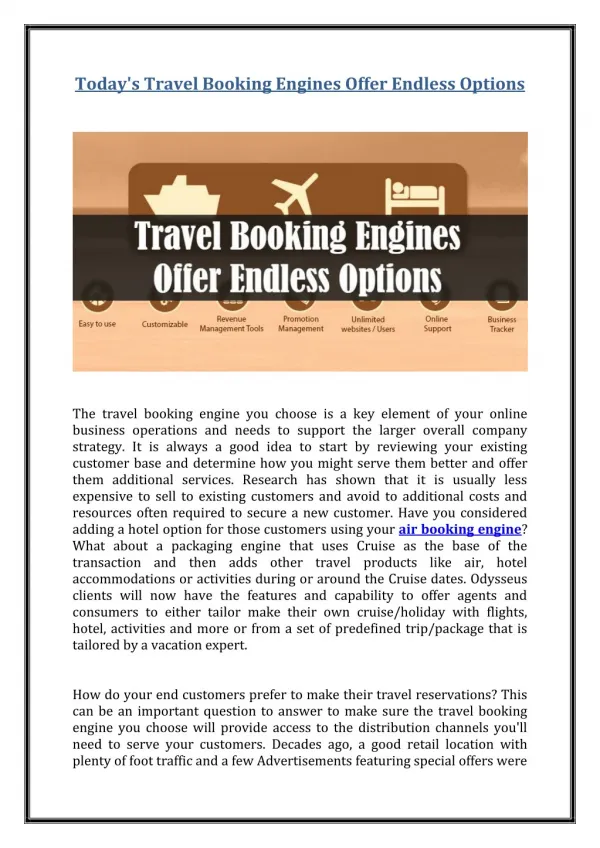 Today's Travel Booking Engines Offer Endless Options