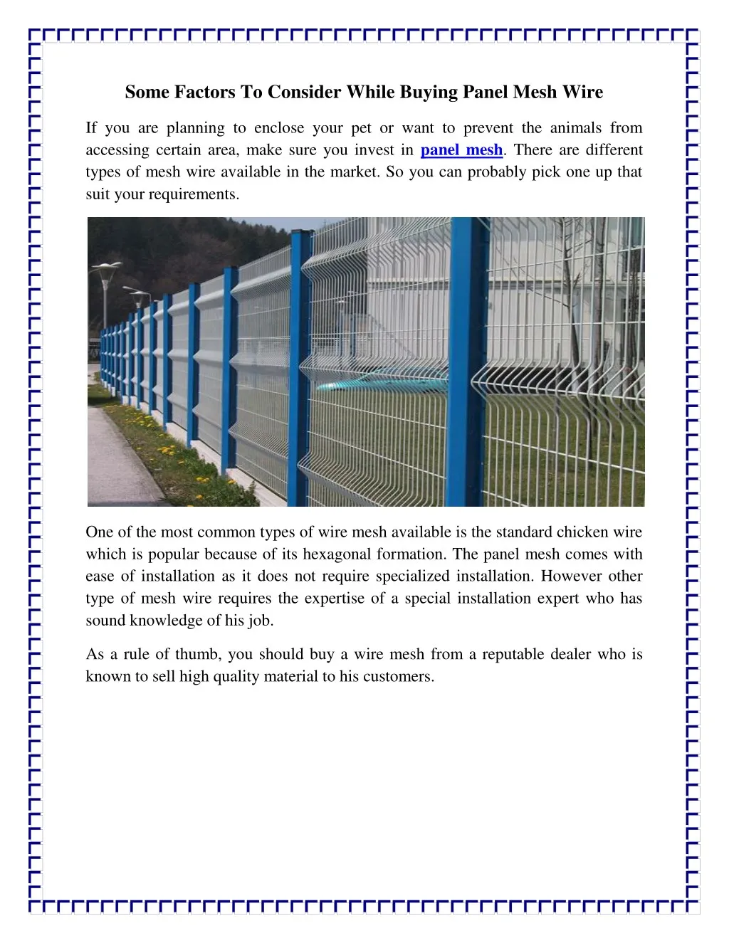 some factors to consider while buying panel mesh