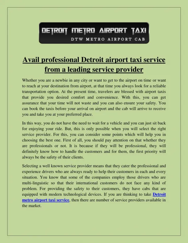 Detroit Metro offers transportation to Detroit Metro Airport
