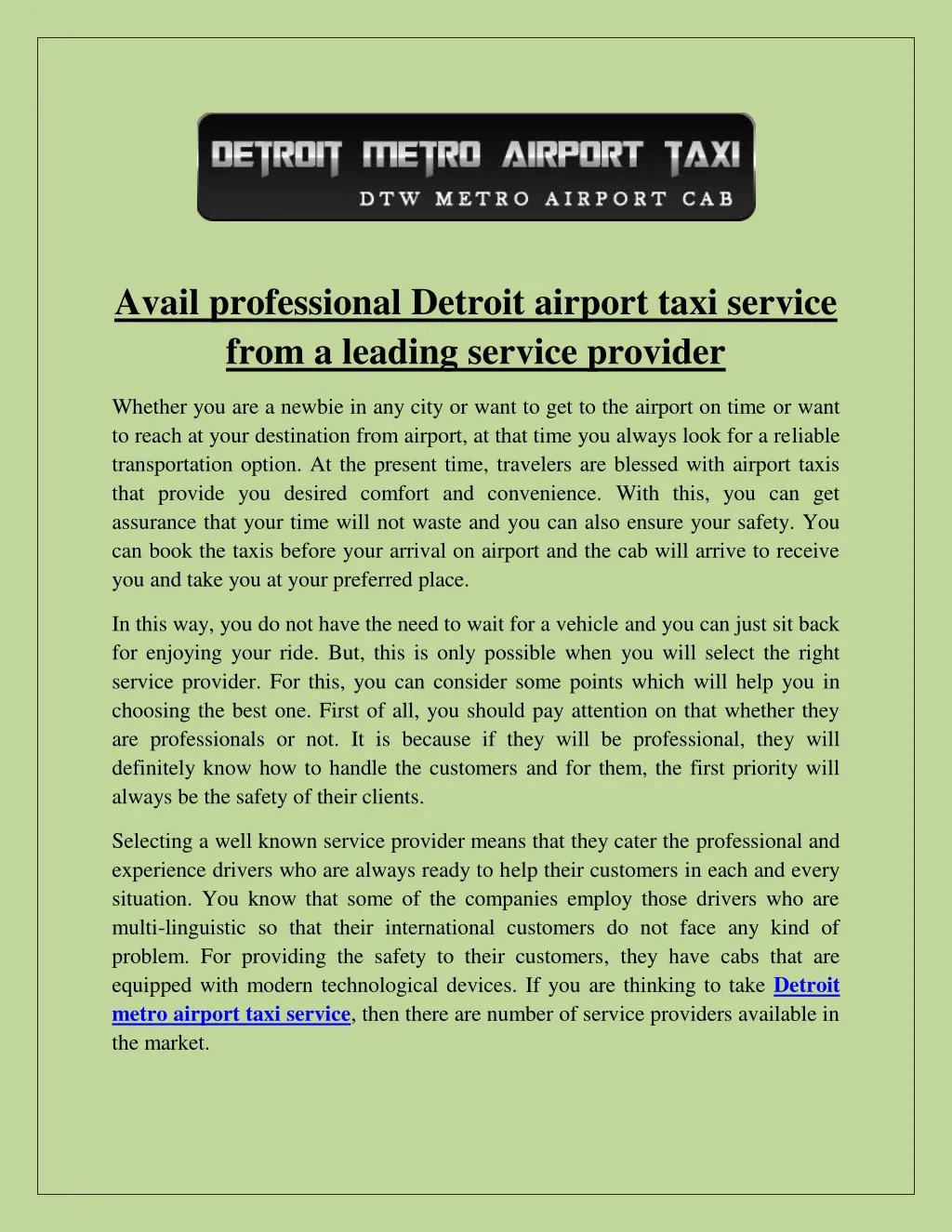 avail professional detroit airport taxi service