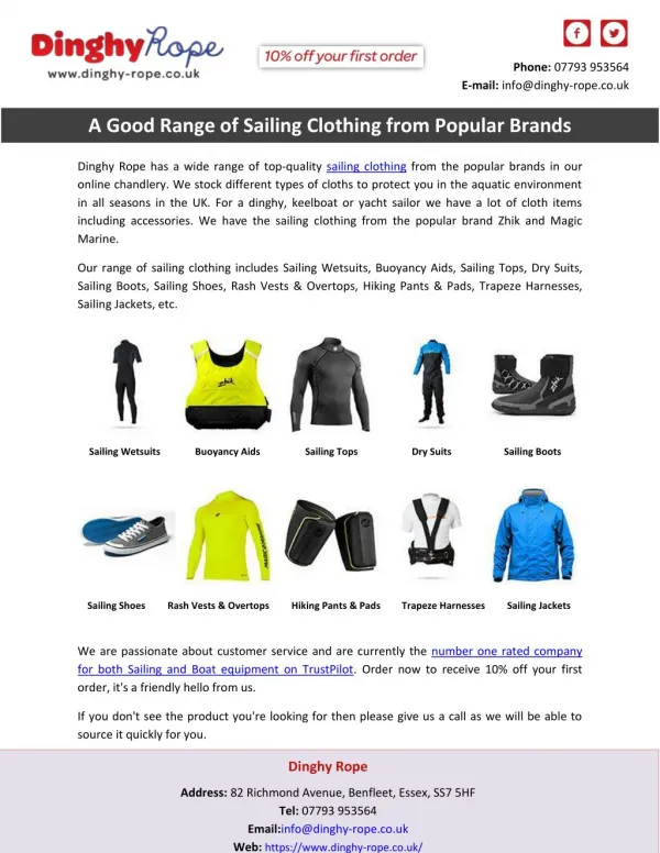 A Good Range of Sailing Clothing from Popular Brands