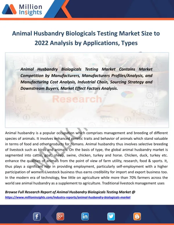 Animal Husbandry Biologicals Testing Market by Applications, Region, Type, Revenue,Sales Analysis By 2022
