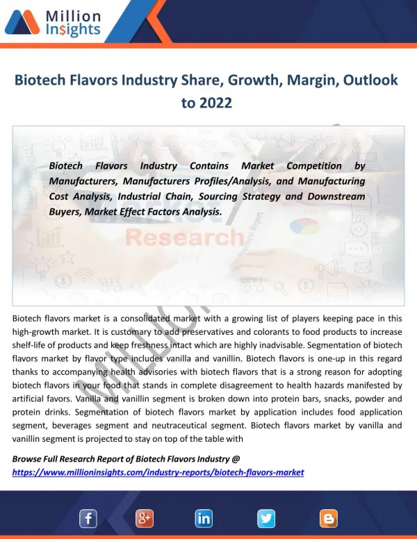 Biotech Flavors Industry Analysis, Size, Growth,Share Forecast to 2022