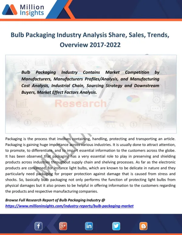 Bulb Packaging Industry Analysis of Sales, Revenue, Share, Margine to 2022