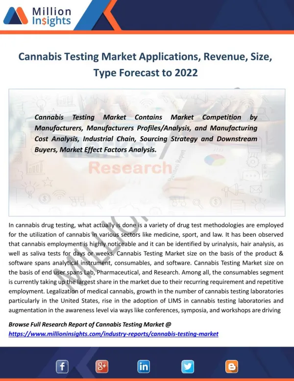 Cannabis Testing Market Industry Revenue Analysis, Size, Share to 2022
