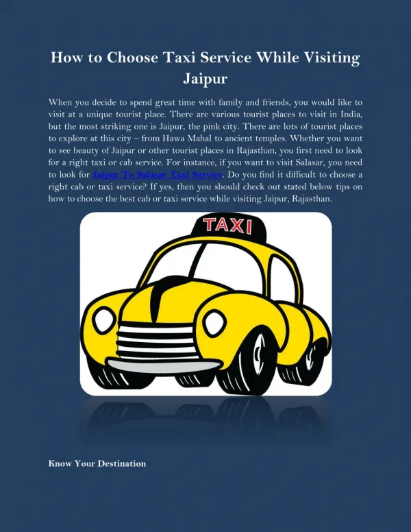 How to Choose Taxi Service While Visiting Jaipur