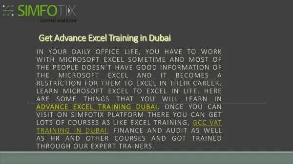 Get Advance Excel Training in Dubai