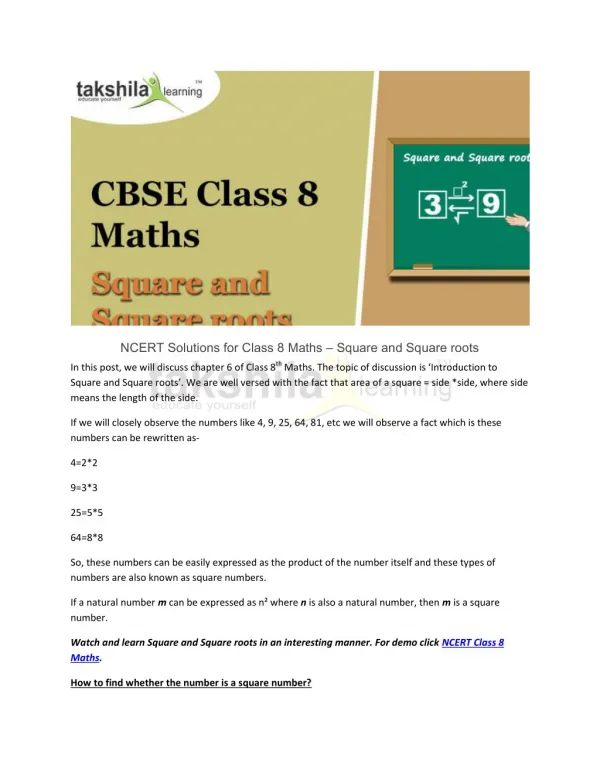 Square & Square roots-NCERT Solutions Class 8 Maths-Takshilalearning