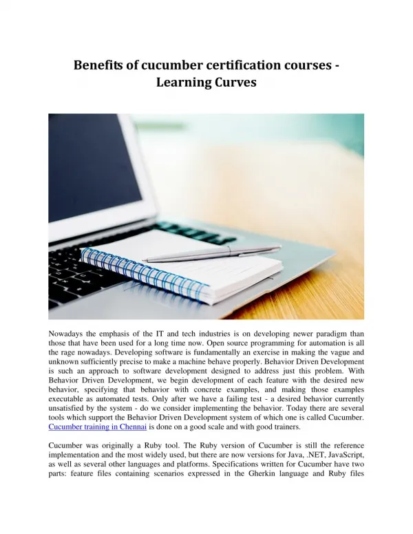 Benefits of cucumber certification courses - Learning Curves