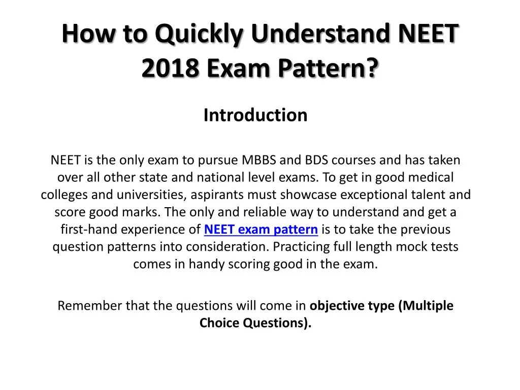 how to quickly understand neet 2018 exam pattern