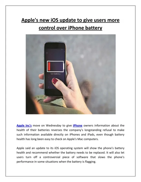 Apple's new iOS update to give users more control over iPhone battery | Business Standard News