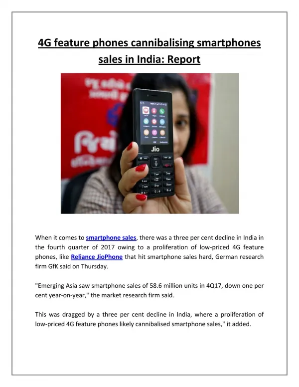 4G feature phones cannibalising smartphones sales in India: Report | Business Standard News
