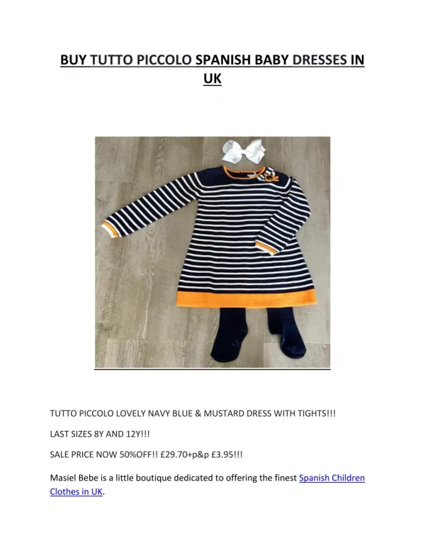 BUY TUTTO PICCOLO SPANISH BABY DRESSES IN UK