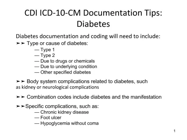 CDI ICD-10-CM Documentation Tips: Diabetes