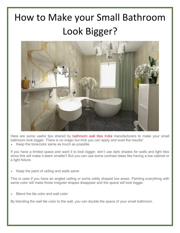How to Make your Small Bathroom Look Bigger?