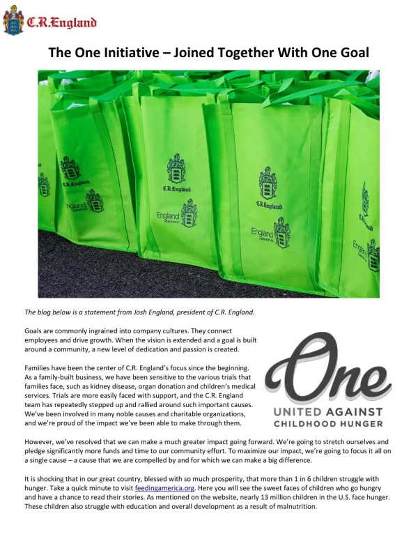 The One Initiative – Joined Together With One Goal