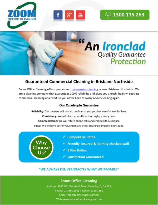 Guaranteed Commercial Cleaning in Brisbane Northside