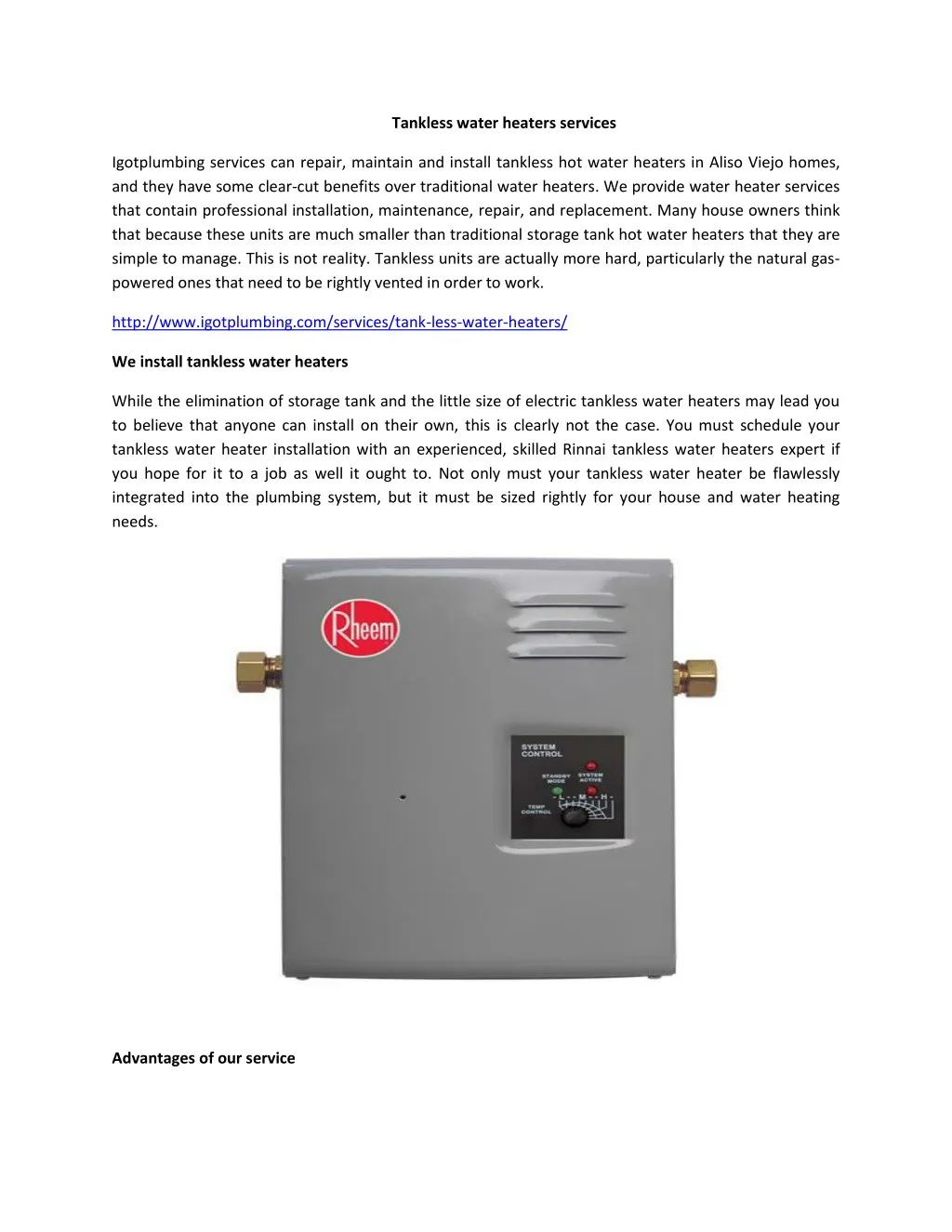 tankless water heaters services