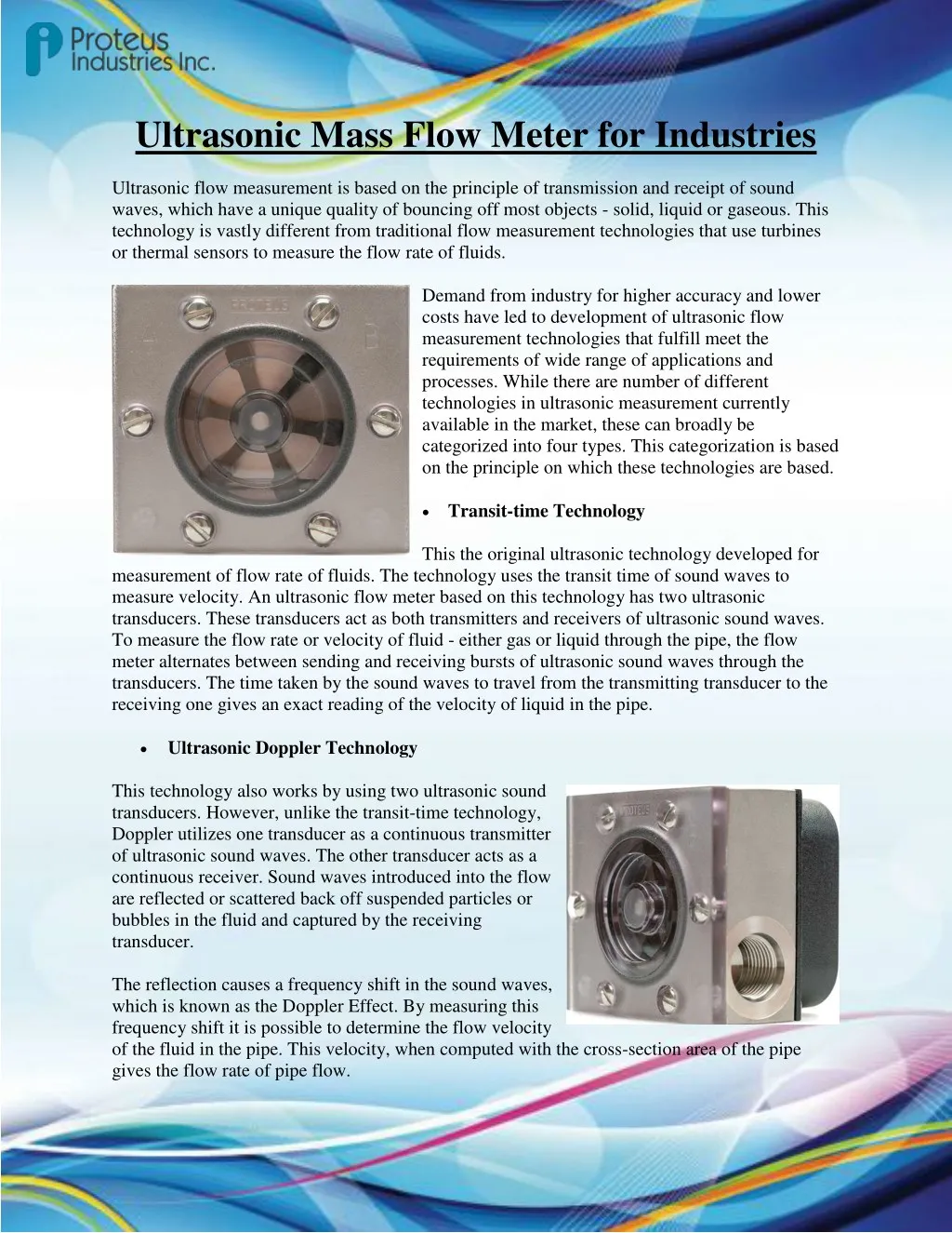 ultrasonic mass flow meter for industries