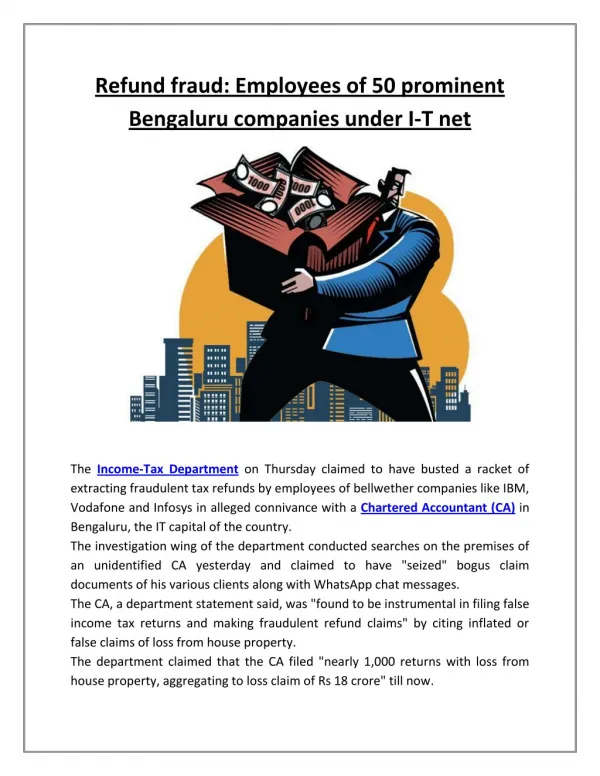 Refund fraud: Employees of 50 prominent Bengaluru companies under I-T net | Business Standard News