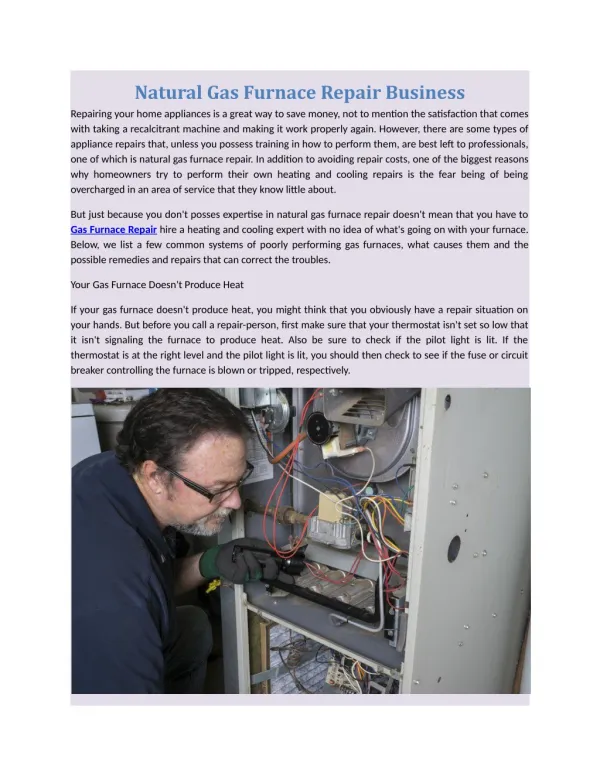 Natural Gas Furnace Repair Business