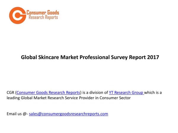 Global Skincare Market Professional Survey Report 2017