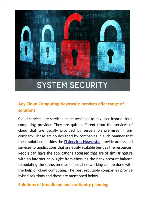 Any Cloud Computing Newcastle services offer range of solutions